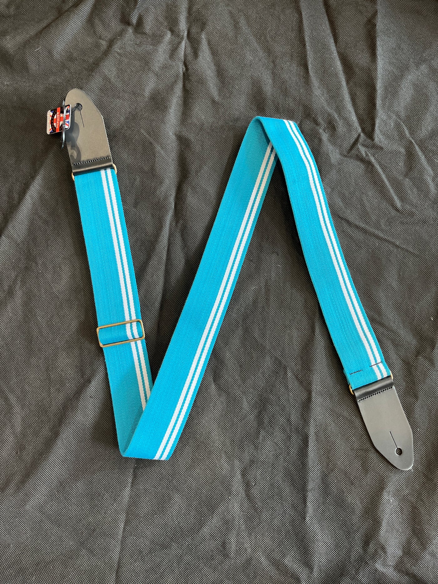 Adjustable Racing Strap, Cotton, Teal with white stripes