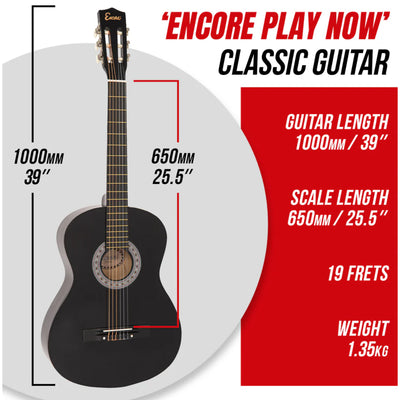 ENC44OFT 4/4 Size Classical Guitar Pack, Black