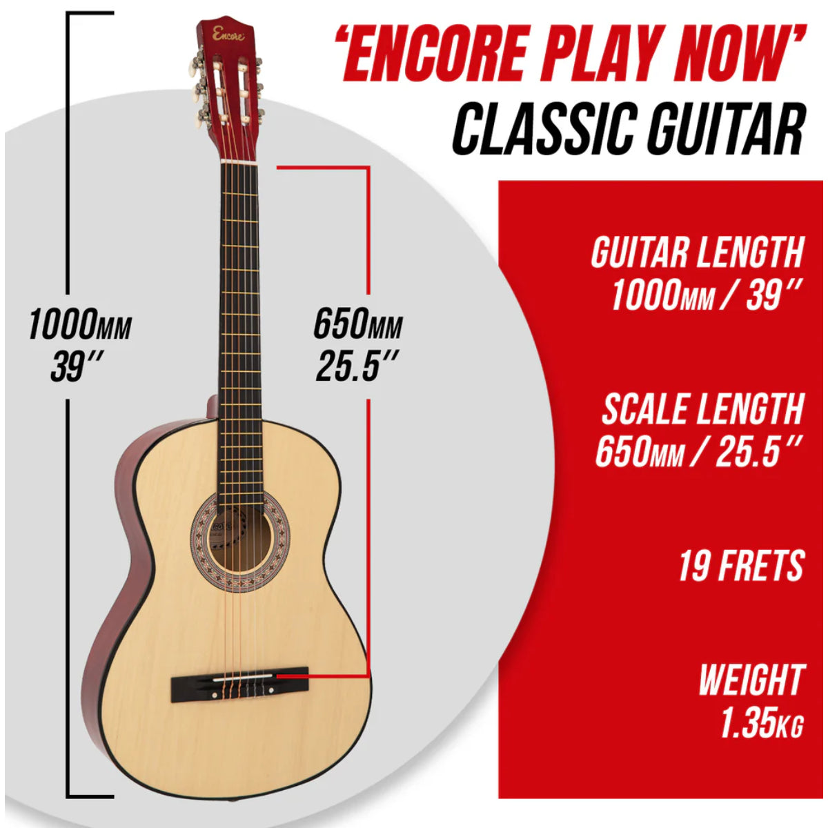 ENC44OFT 4/4 Size Classical Guitar Pack, Natural