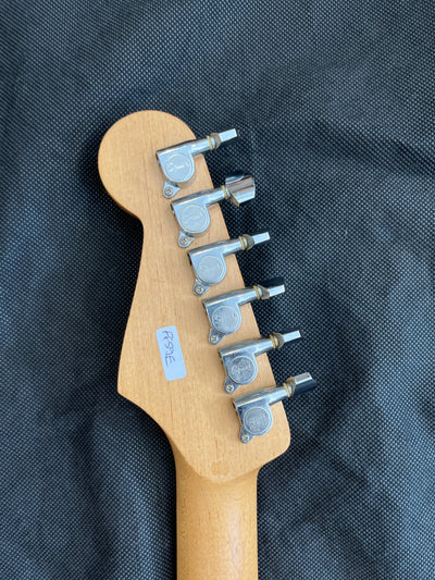 Early Squier stratocaster, Pearloid scratchplate, Black, Used - FF59E
