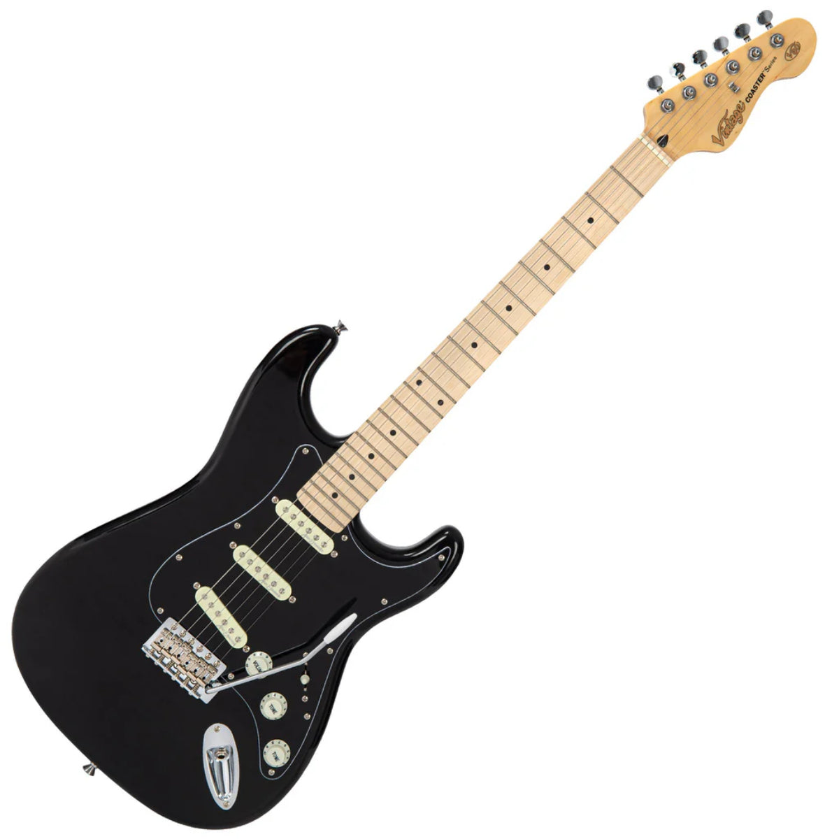 Coaster V60MBLK ST Type Electric Guitar, Black