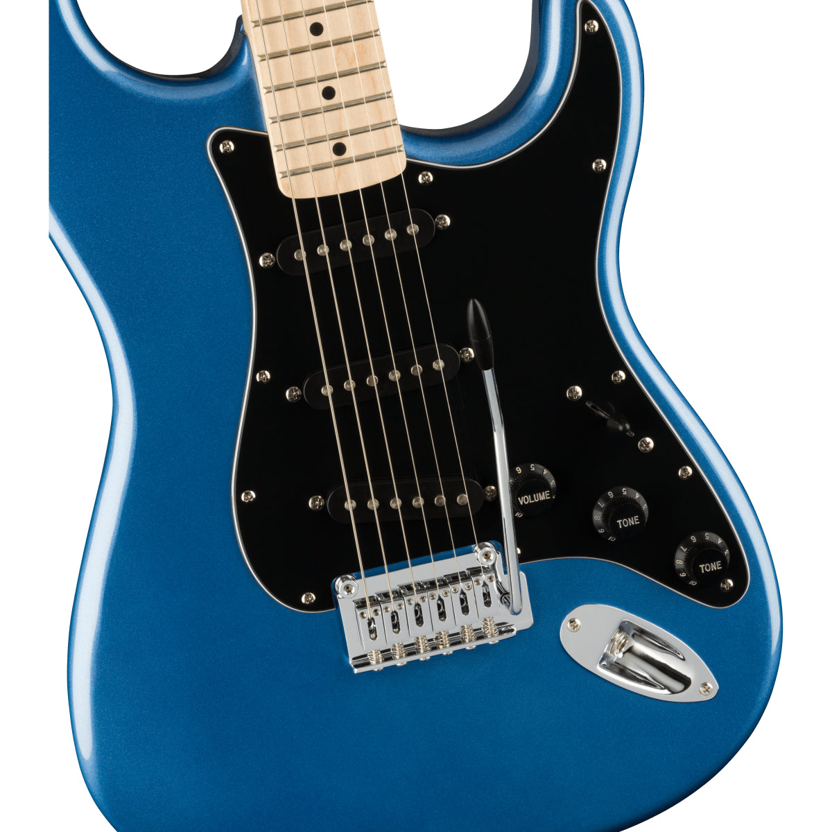 Affinity Strat, Maple fingerboard, Black pickguard, Lake placid blue