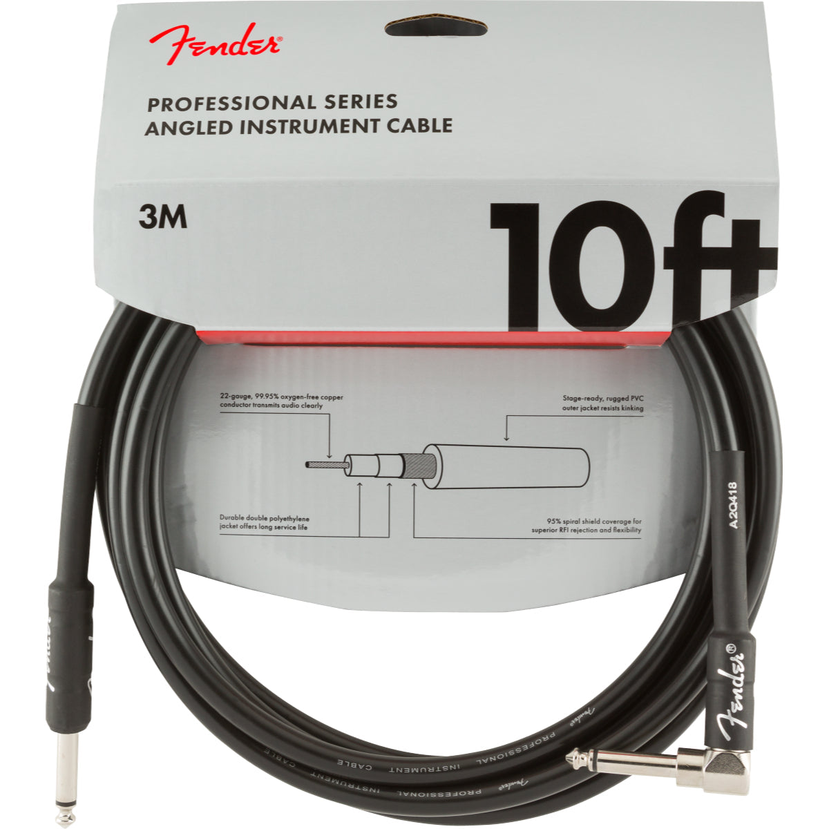 Pro 10' Instrument Cable, Angled, Black