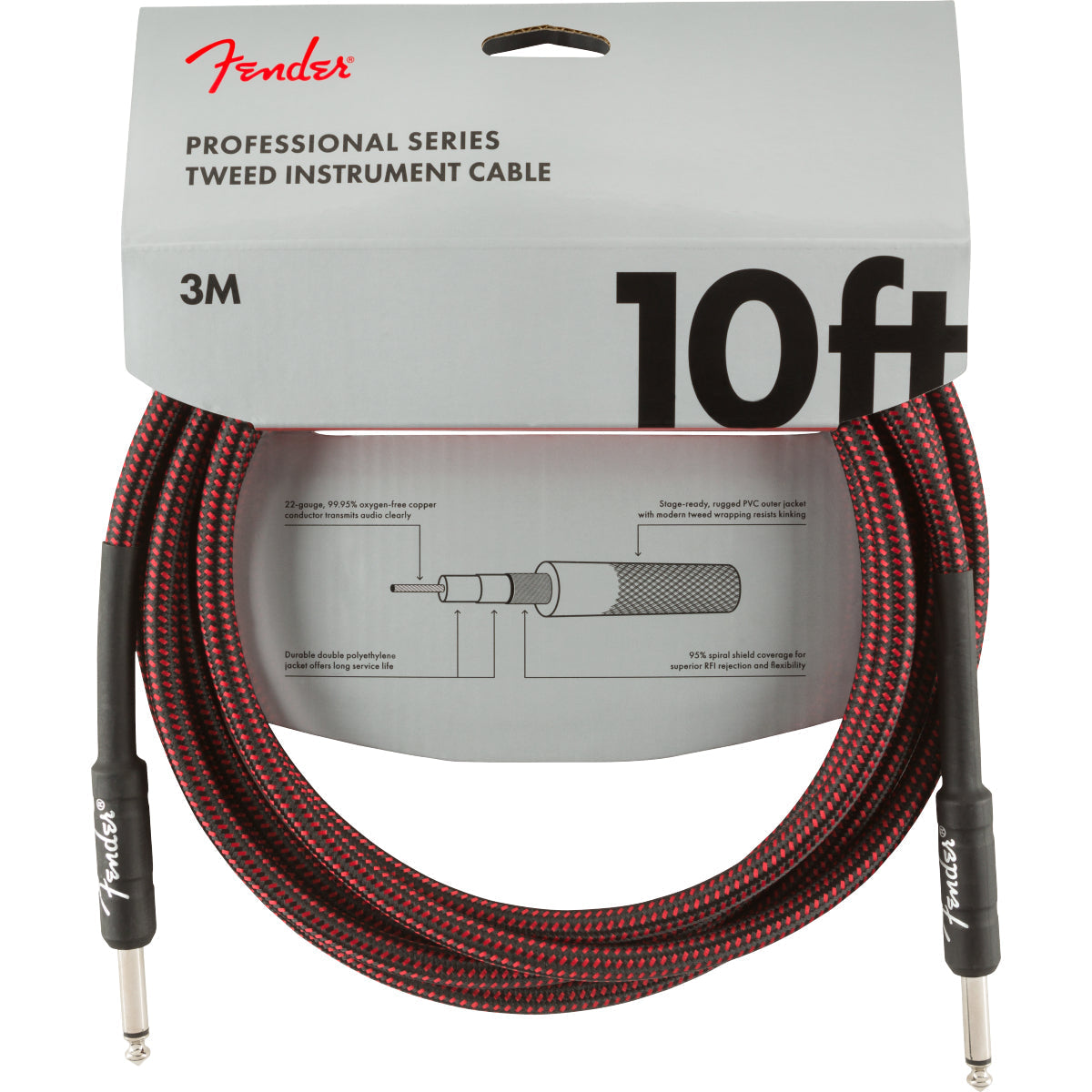 Pro 10' Instrument Cable, Red Tweed
