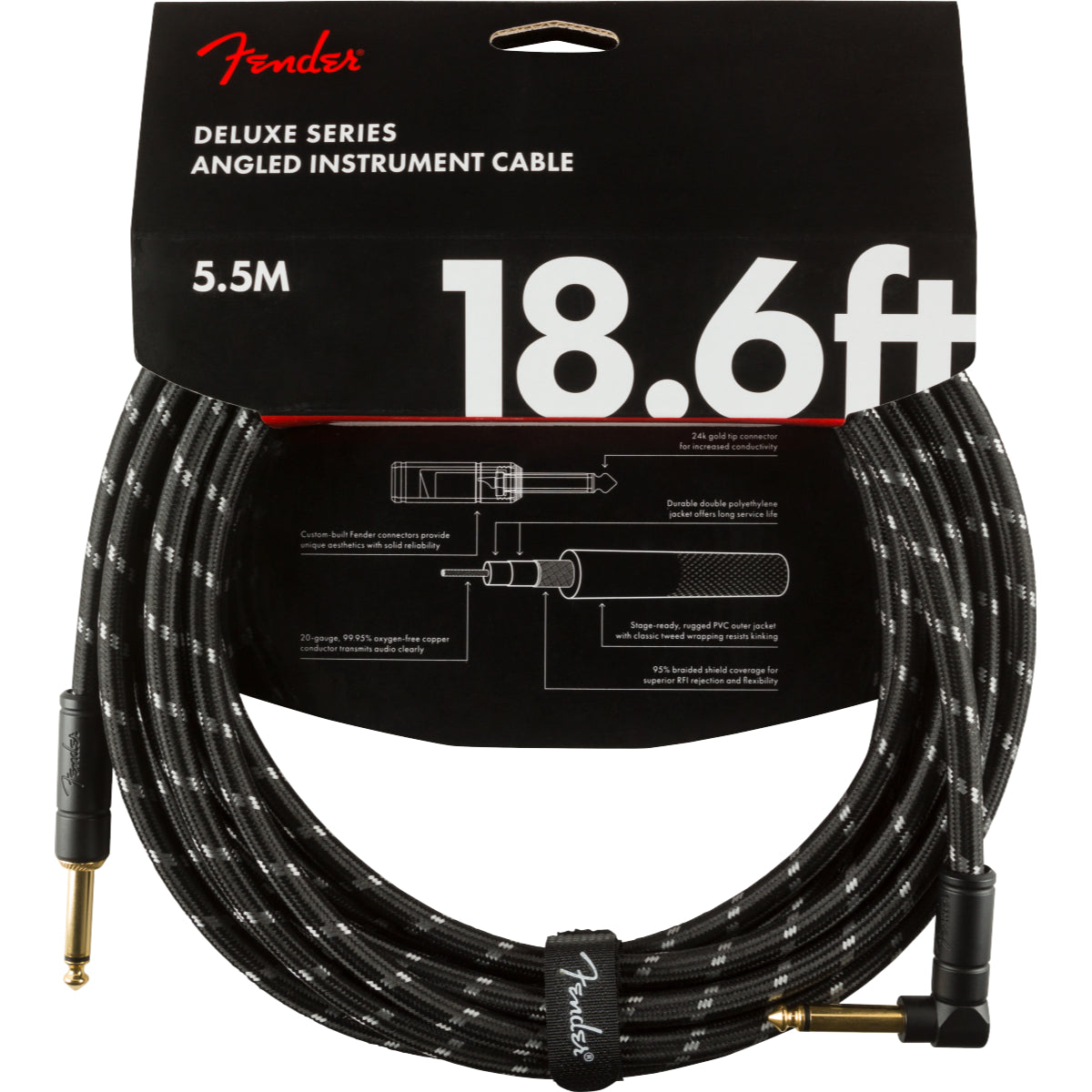 Deluxe 18.6 Angled Instrument Cable, Black Tweed