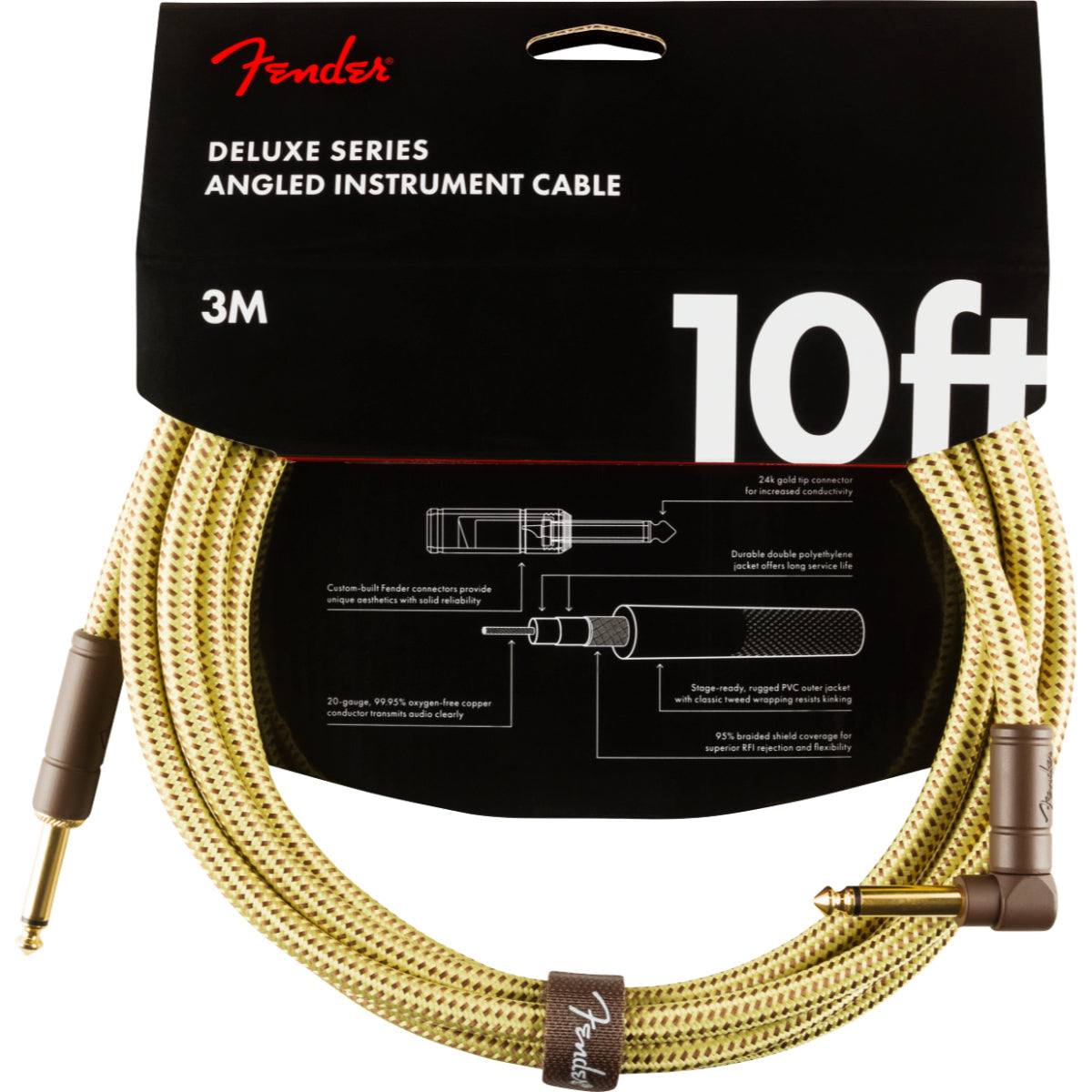 10' Deluxe Instrument Cable, Angled, Tweed