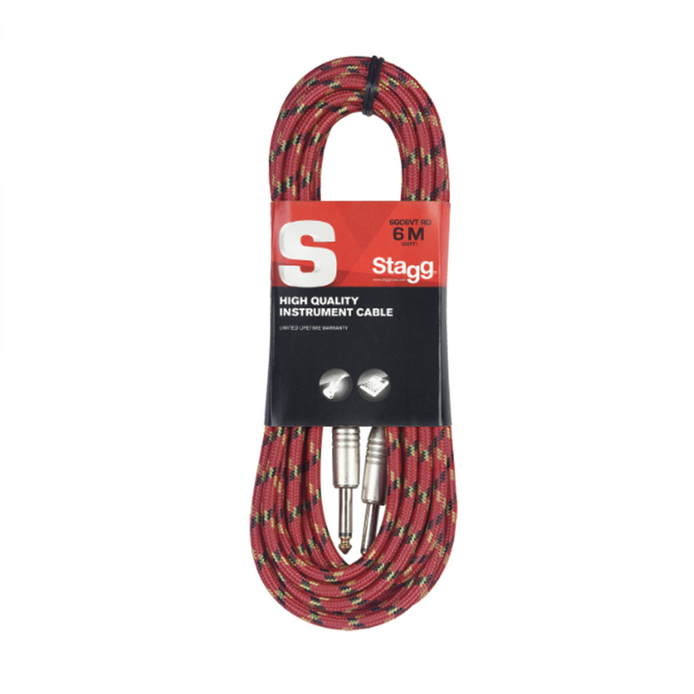 6M Vintage Tweed Cable Jack-Jack Red