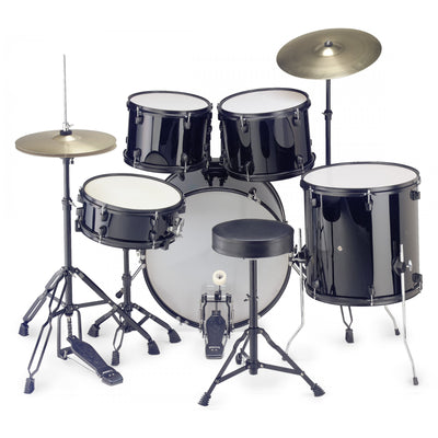 TIM122BK 5 Piece Drum Kit, 22" Bass drum, cymbals, stool, Black