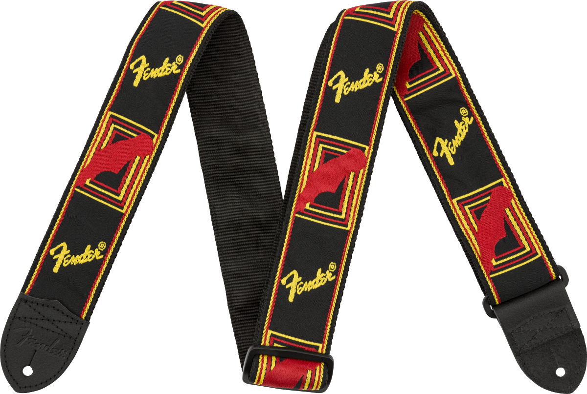 2" Fender Monogram Strap - Black/Yellow/Red