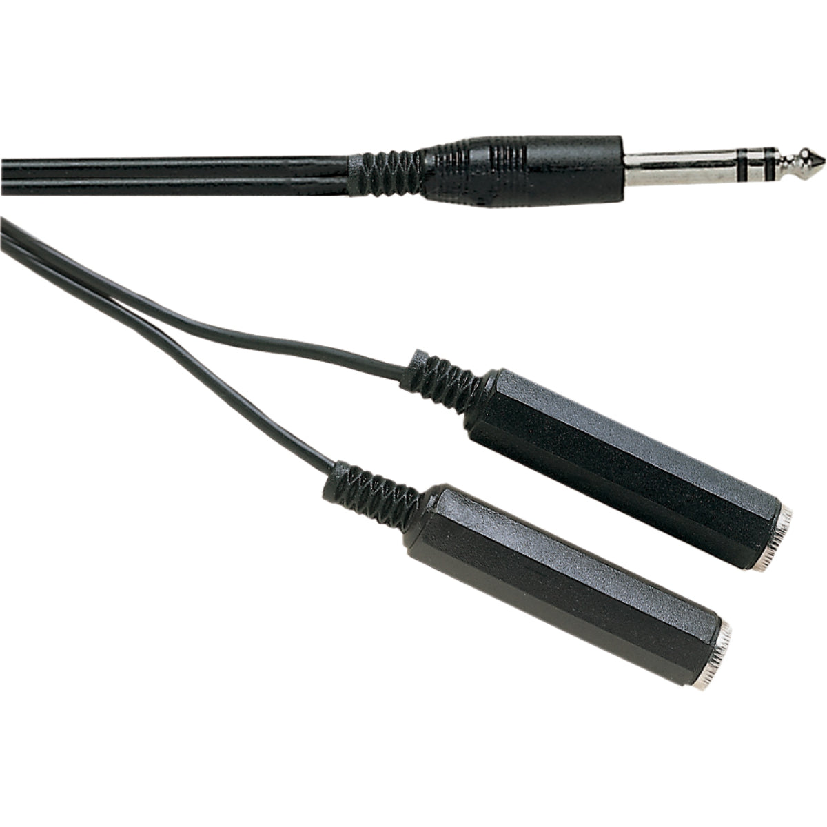 A119 - Black 2 Core Screened 6.35Mm Stereo Jack To 2X 6.35Mm Stereo Jack Sockets. 1.2M