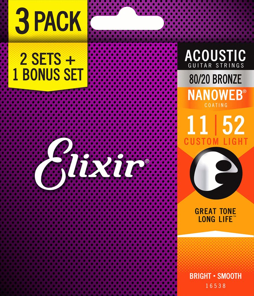 E16538 - 80/20 11-52 Nanoweb Acoustic Strings Three Pack
