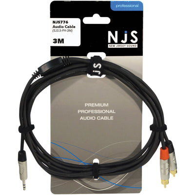 3.5mm Stereo Jack Plug to 2x RCA Phono Plugs Cable,  3M
