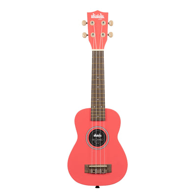 Ukadelic Soprano Ukulele With Aquila Strings & Case, Razzle Dazzle Coral Red