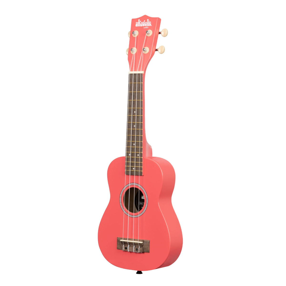 Ukadelic Soprano Ukulele With Aquila Strings & Case, Razzle Dazzle Coral Red