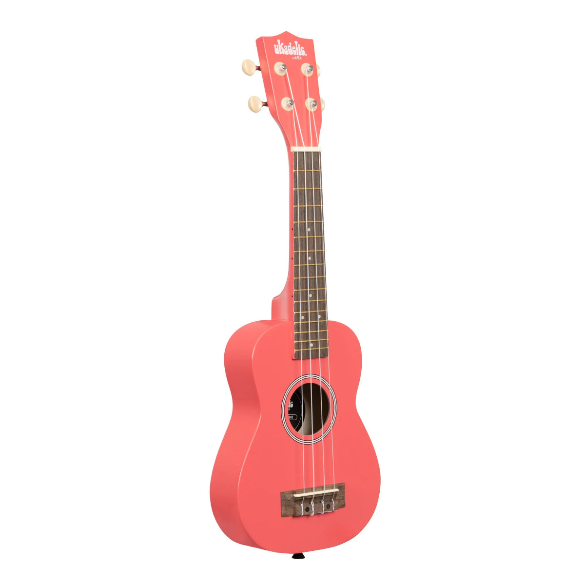 Ukadelic Soprano Ukulele With Aquila Strings & Case, Razzle Dazzle Coral Red