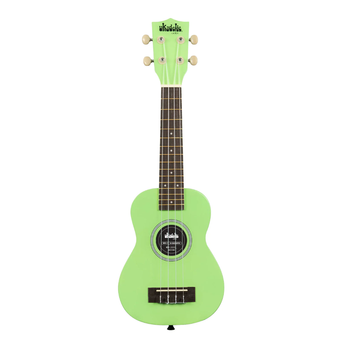 Ukadelic Soprano Ukulele With Aquila Strings & Case, Grasshopper Green