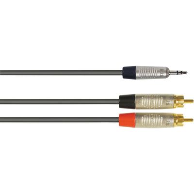 3.5mm Stereo Jack Plug to 2x RCA Phono Plugs Cable,  3M