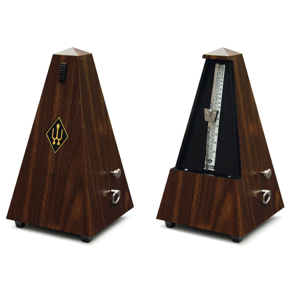 855131 Pyramid shaped Metronome, Plastic, Walnut, With Bell